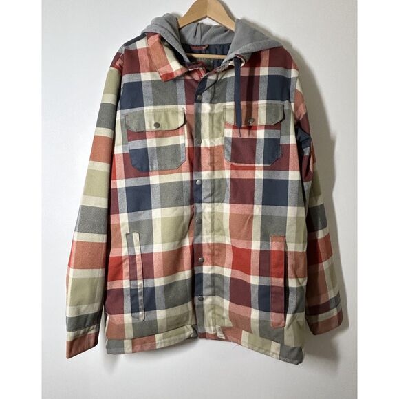 Burton DRYRIDE Snowboard Jacket Mens Plaid Hooded Flannel Insulated Ski Large - Picture 1 of 9